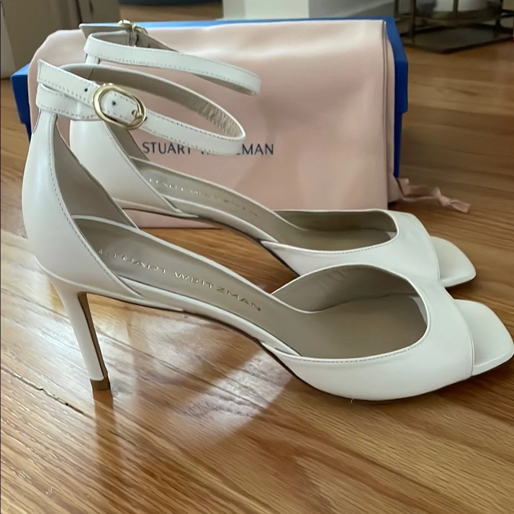 Stuart Weitzman White Open-Toe Ankle-Strap Stiletto Heels